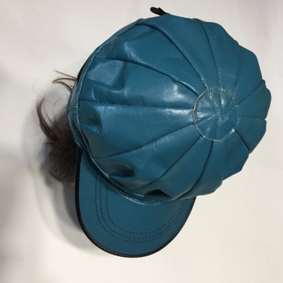 New Full Leather Cap Hat Turquoise Size XL - Picture 5 of 7
